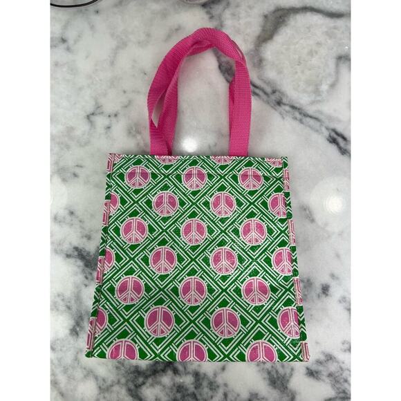Old Navy Colorful Retro Green/Pink Peace Sign Insulated Market Tote - Picture 2 of 7